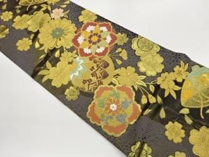 鹿の子に桜・笠・華文模様織出しリバーシブル全通袋帯
